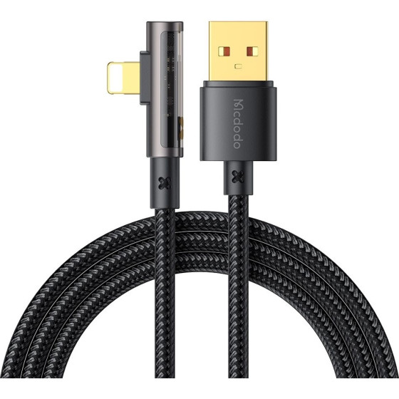 Mcdodo - Data Cable (CA-3510) - USB-A to Lightning, 90 Degree Design, 3A, Transparent Design, 1.2m - Black