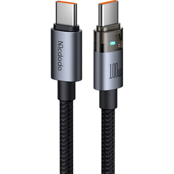 Mcdodo - Data Cable (CA-5580) - with Charging Light, USB-C to USB-C, Transparent Cable, 100W, 1.2m - Black