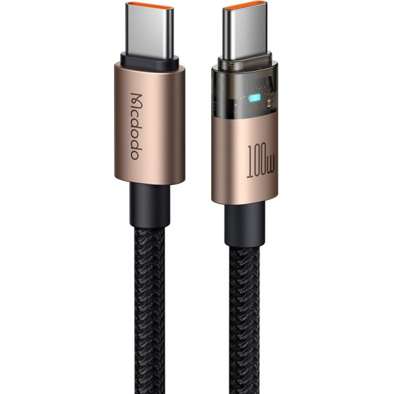 Mcdodo - Data Cable (CA-5581) - with Charging Light, USB-C to USB-C, Transparent Cable, 100W, 1.2m - Desert Gold