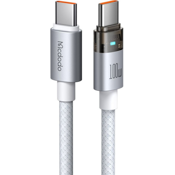 Mcdodo - Data Cable (CA-5582) - with Charging Light, USB-C to USB-C, Transparent Cable, 100W, 1.2m - White