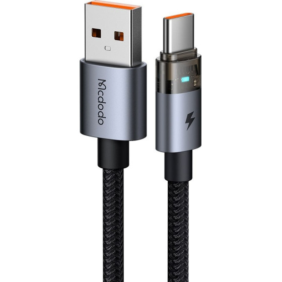 Mcdodo - Data Cable (CA-6890) - with Charging Light, USB-C to USB-A, Transparent Cable, 6A, 1.2m - Black