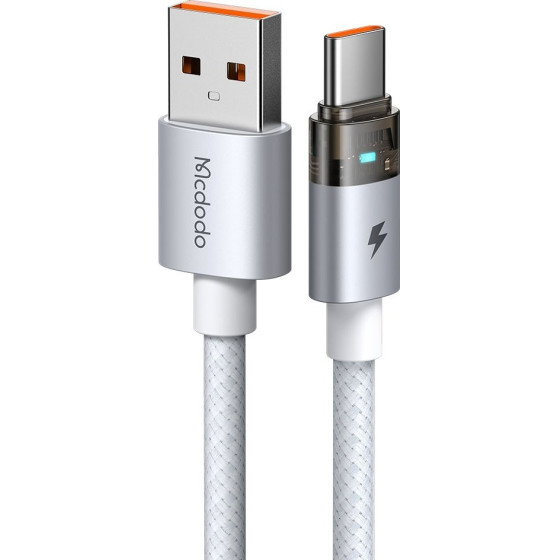 Mcdodo - Data Cable (CA-6892) - with Charging Light, USB-C to USB-A, Transparent Cable, 6A, 1.2m - White