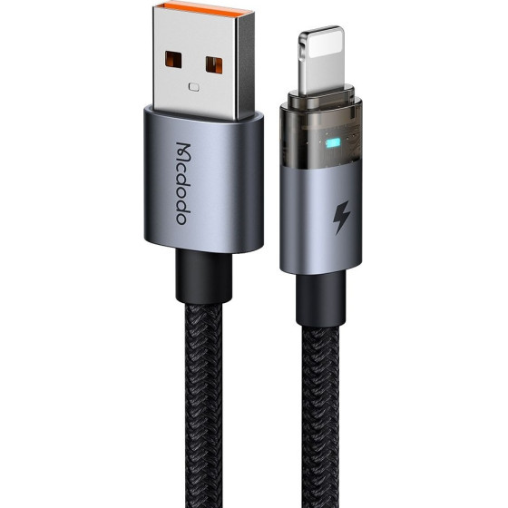 Mcdodo - Data Cable (CA-6910) - with Charging Light, USB-A to Lightning, Transparent Cable, 3A, 1.2m - Black
