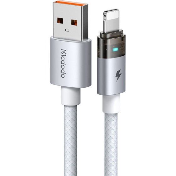 Mcdodo - Data Cable (CA-6912) - with Charging Light, USB-A to Lightning, Transparent Cable, 3A, 1.2m - White