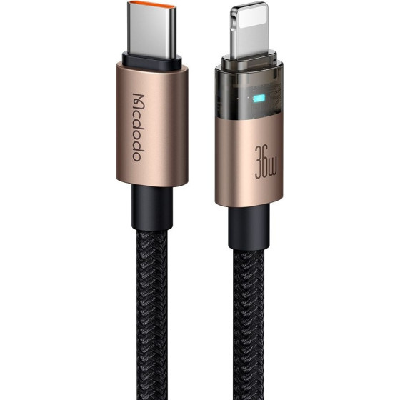 Mcdodo - Data Cable (CA-6941) - with Charging Light, USB-C to Lightning, Transparent Cable, 36W, 1.2m - Desert Gold