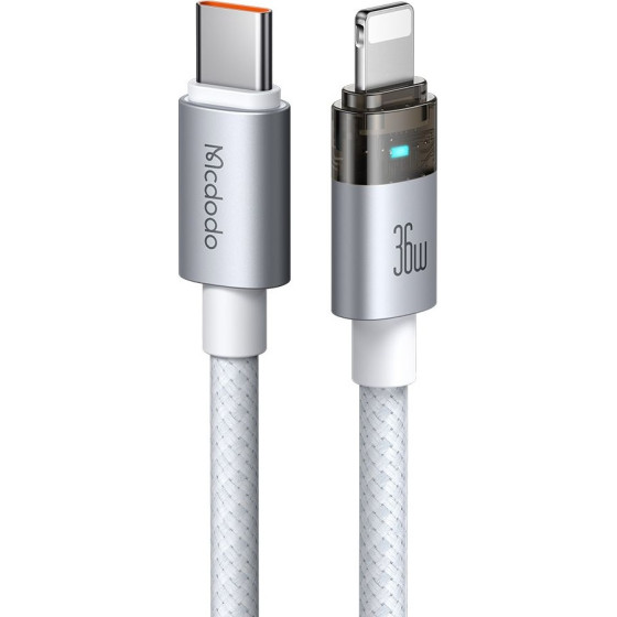 Mcdodo - Data Cable (CA-6942) - with Charging Light, USB-C to Lightning, Transparent Cable, 36W, 1.2m - White