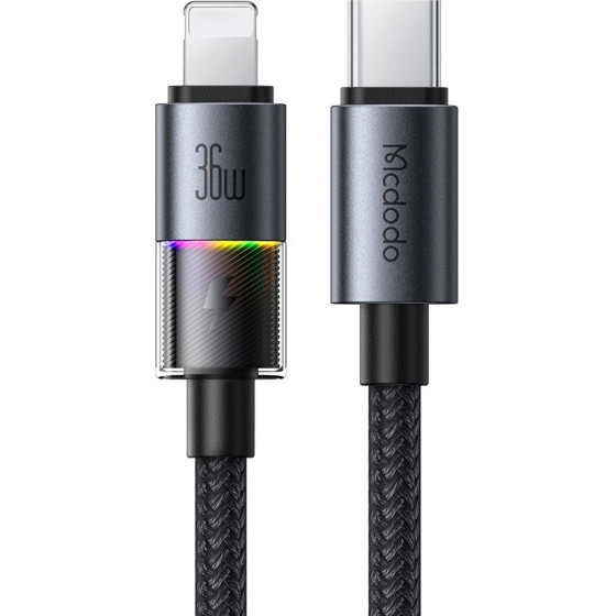 Mcdodo - Data Cable - with 7 Colorful Lights, USB-C to Lightning, 36W, 3A, 1.2m - Black - (CA-8190)