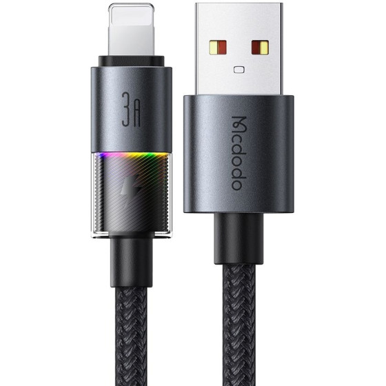 Mcdodo - Data Cable - with Colorful Lights, USB-A to Lightning, 3A, 1.2m - Black - (CA-8170)