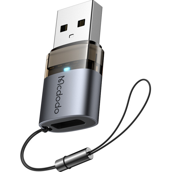 Mcdodo - OTG Adapter - Type-C to USB3.0, Aluminium Alloy, Charging&Data Sync, with Indicator Light, Lanyard - Black - (OT-7580)