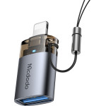 Mcdodo - OTG Adapter - USB to Lightning, Aluminium Alloy, Charging&Data Sync, with Indicator Light, Lanyard - Black - (OT-7390)