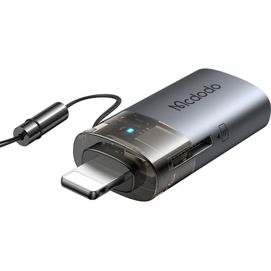 Mcdodo - OTG Adapter - USB to Lightning, with TF Card Reader, Fast Data Transfer, 480Mbps, LED, Lanyard - Black - (OT-7850)