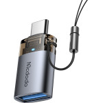 Mcdodo - OTG Adapter - USB3.0 to Type-C, Aluminium Alloy, Charging & Data Sync, 5Gbps, Blue Light, Lanyard - Black - (OT-7400)