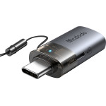 Mcdodo - OTG Adapter 2in1 - USB to USB-C, Built-in Card Reader, Charging & Data, 5Gbps, Blue Light, Lanyard - Black - (OT-7600)