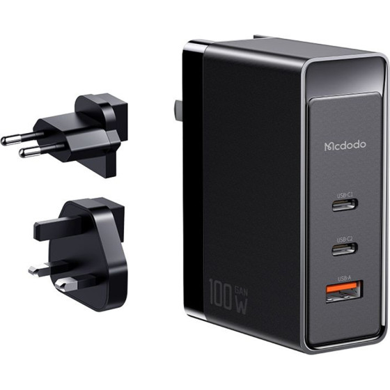 Mcdodo - Universal Travel Adapter Nuc AR Power Series - UK/US/EU Plug, 2x Type-C, USB-A, 100W, GaN - Black - (CH-8101 Pro)