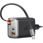 Mcdodo - Wall Charger FreeGo Series (CH-4281) - Built-in USB-C Retractable Cable, USB-A/C, 40W, Digital Display, 65cm - Black