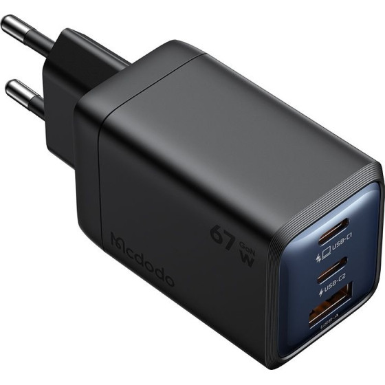 Mcdodo - Wall Charger Gana Mini Series (CH-0970) - 2x USB-C, 1x USB-A, 67W, GaN Technology - Black