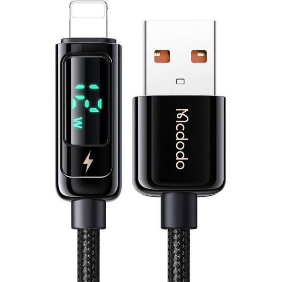 Mcdodo - Data Cable - USB-A to Lightning, 3A, Digital Display, 1.2m - Black - (CA-9940)