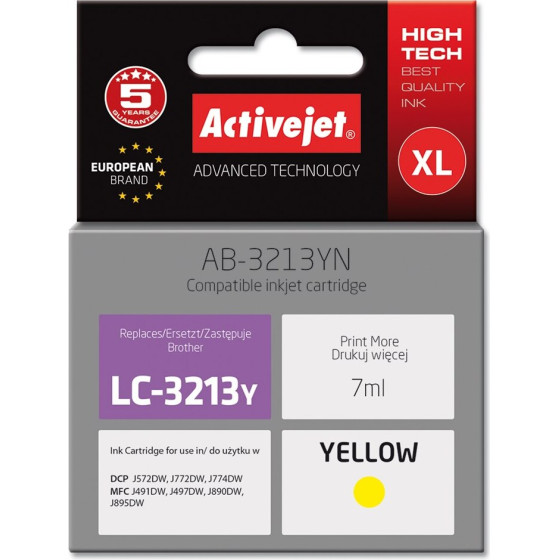 Activejet Ink Cartridge (Replacement For Brother LC3213Y; Supreme; 7 ml; yellow) - (AB-3213YN)