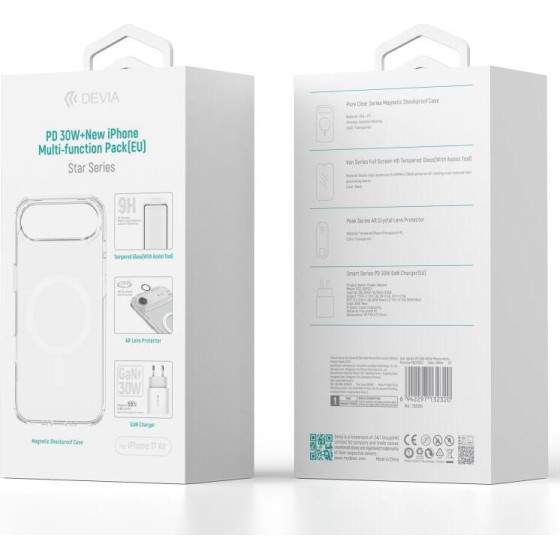 Devia ��������� �������� ������� �������� Pd 30W & ���� Shockproof & Tempered Glass & Camera Cover Apple Iphone 17 Air Pack ����� - (132320)