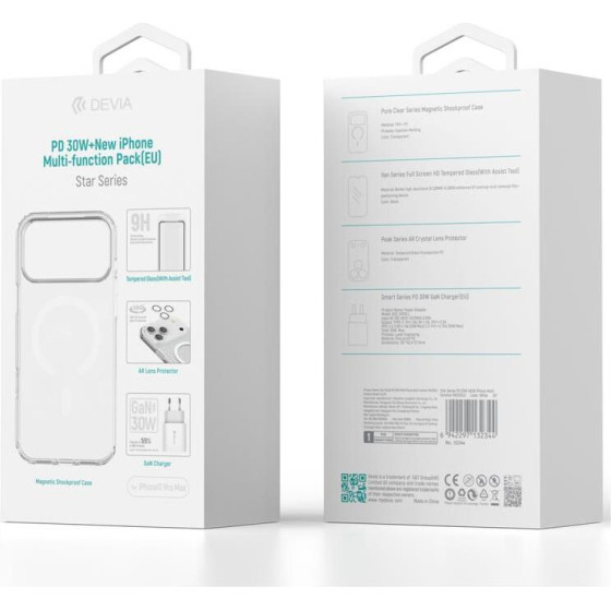Devia ��������� �������� ������� �������� Pd 30W & ���� Shockproof & Tempered Glass & Camera Cover Apple Iphone 17 Pro Max Pack ����� - (132344)