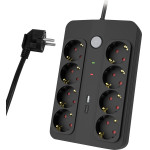 Powertech ��������� ��������� 8 ������, �� Usb & USB-C �����, 16A, 1.5m, ����� - (PT-1535)