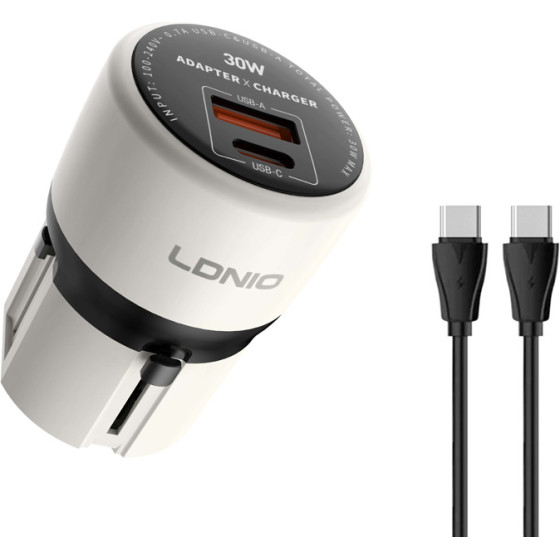 Ldnio ��������� ������ Q2319 �� ������� USB-C, EU/UK/US/Au �����, USB/USB-C, 30W, ����