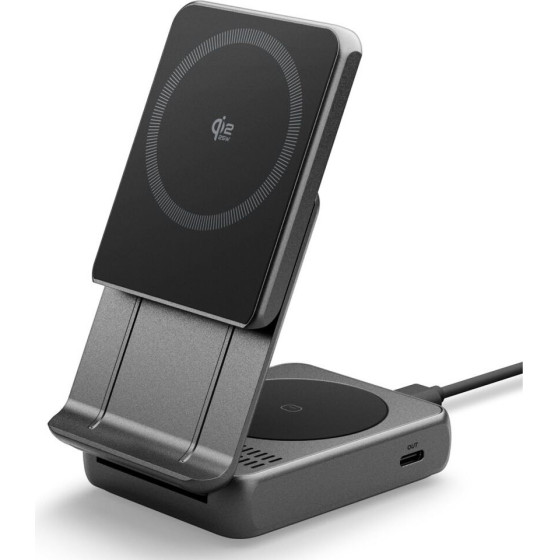 Spigen Essential EF302MOq Qi2.2 2IN1 Magnetic Magsafe Wireless Charger Black - (ACH10399)