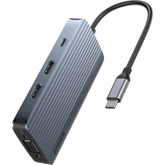 Anker USB-C Hub , 3 x USB-A 3.0 - 2 x USB-C - 2 x Hdmi - 1 x VGA, Grey - (A83790A2)