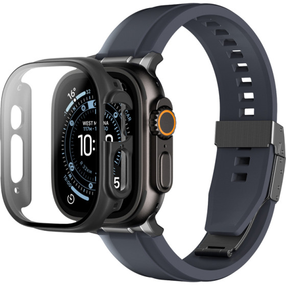 AmazingThing Radix Glass Screen Protector With Case For Apple Watch Uitra 3 49mm - Black - (AIW49RBK)