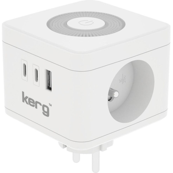 Inne Kerg Smart 2-Socket Power Cube + USB-A + USB-C Charger + Led Lamp 16A/250V~ white