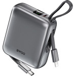 BWOO Power Bank P74 22.5W 10000 Mah With 2 built-In Cables 1 x USB-C 1 x Lightning black