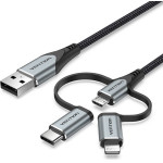 Vention Usb 2.0 A Male To 3-in-1 Micro-B&USB-C&Lightning Male Cable 1M Gray Aluminum Alloy Type - (CQJHF)