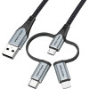 Vention Usb 2.0 A Male To 3-in-1 Micro-B&USB-C&Lightning Male Cable 1M Gray Aluminum Alloy Type - (CQJHF)
