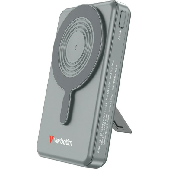 Verbatim Powerbank Charge n Go 10000mAh With Stand Magnetic Wireless Tft Display 2xUSB-C Cable Grey - (32272)