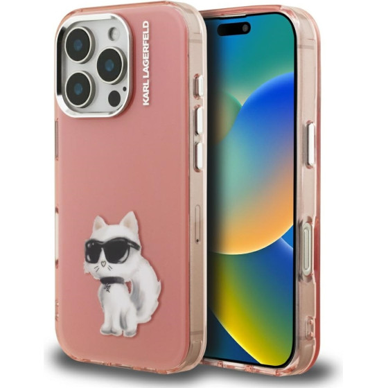 Karl Lagerfeld Case IML Aquarelle Choupette & Logo for iPhone 16 Pro pink - (KLHCP16LHMCHAQP)