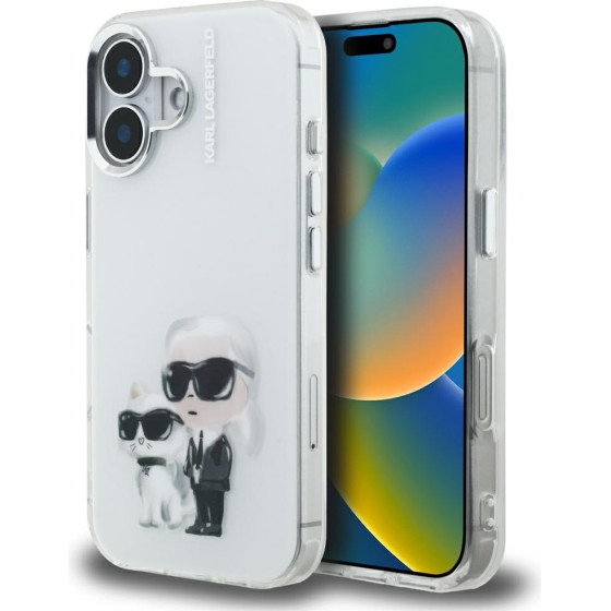 Karl Lagerfeld Case IML Aquarelle Karl & Choupette & Logo for iPhone 16 white - (KLHCP16SHMKCAQH)