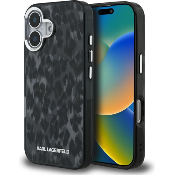 Karl Lagerfeld Case IML Leopard Pattern MagSafe for iPhone 16 black - (KLHMP16SHDLEOICK)