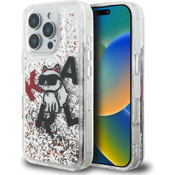 Karl Lagerfeld Case Liquid Glitter Choupette Logo for iPhone 16 Pro transparent - (KLHCP16LLCHSCTDT)