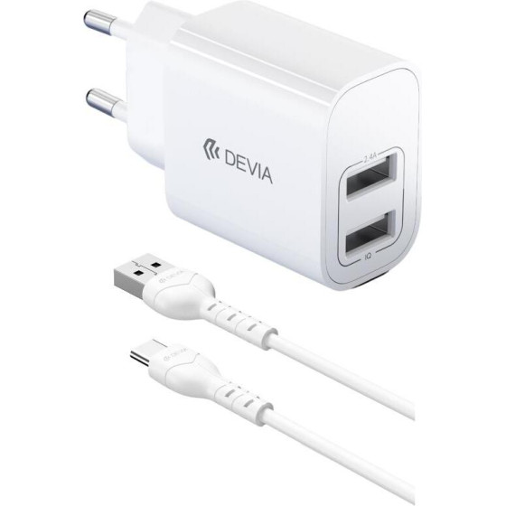 Devia ��������� �������� RLC-342 12W �� ����� ����� 2xUSB A & ������� USB C 1m Lite2 ����� - (140837)