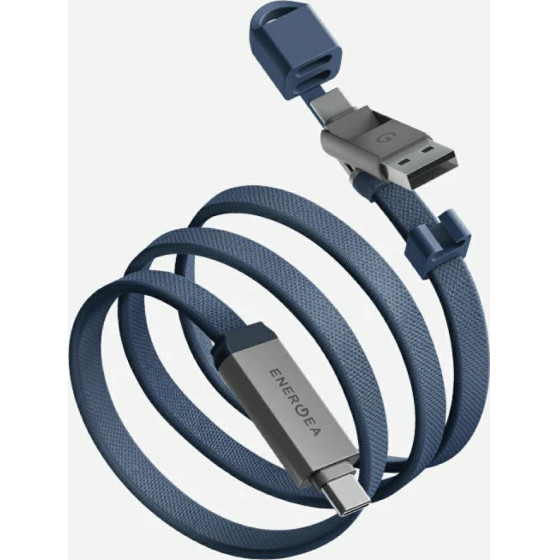 ENERGEA Sheath Travel 2-in-1 Cable USB-C To USB-C/USB-A 480MBps 60W 1.2m Blue - (CBL-SHTHTRV-BLU120)