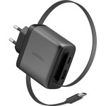 ENERGEA Wall Charger Ampcharge Arc 65 USB-A/USB-C + Retractable USB-C Cable PD/PPS/QC3.0 Gan Gunmeta - (CHR-AC-ARC65EU)