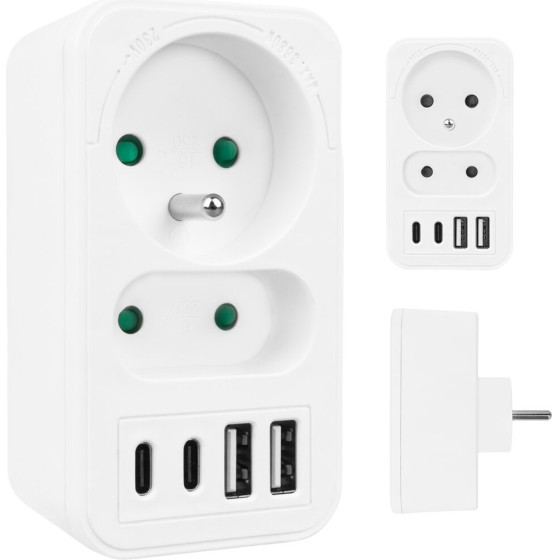 Maclean Current socket x2 + 4xUSB , splitter with 2 sockets, 2xUSB A, 2xUSB C PD 20W, 1x16A + 1x6A, - (MCE249 F/W)