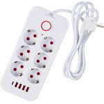 Maclean power strip, 6 socket extension + 4xUSB, 110-240V AC 50/60Hz, 2.1A max 2500W, 1.5 m, white, - (MCE389 W)