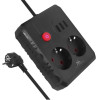 Maclean power strip, extender 2 sockets + 3xUSB, 110-240V AC 50/60Hz, 2.1A max 2500W, 1.5m, black, - (MCE387 B)