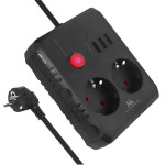 Maclean power strip, extender 2 sockets + 3xUSB, 110-240V AC 50/60Hz, 2.1A max 2500W, 1.5m, black, - (MCE387 B)