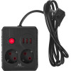 Maclean power strip, extender 2 sockets + 3xUSB, 110-240V AC 50/60Hz, 2.1A max 2500W, 1.5m, black, - (MCE387 B)