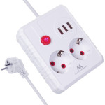 Maclean power strip, extension cord 2 sockets + 3xUSB, 110-240V AC 50/60Hz, 2.1A max 2500W, 1.5m, white, - (MCE387 W)