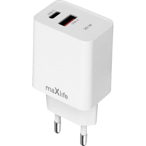 Maxlife MXTC-13-20AC Pd Qc Charger 1x USB-C 1x Usb 20W white