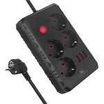 Maclean Power strip, 4-Socket Extension Cable + 3xUSB, 110-240V Ac 50/60Hz, 2.1A Max 2500W, 3m, black, - (MCE393 B)