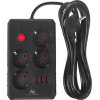 Maclean Power strip, 4-Socket Extension Cable + 3xUSB, 110-240V Ac 50/60Hz, 2.1A Max 2500W, 3m, black, - (MCE393 B)